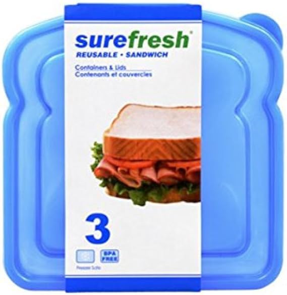 Sandwich Container & Lids, Pack of 3, Reusable Lunch Container Kit