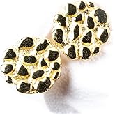 Small Round Shape 14K Yellow Gold Plated Solid 925 Sterling Silver Screw Back Post Men's Circle 90's Old School Retro Size 10mm Textured Nugget Hip Hop Stud Earrings For Men