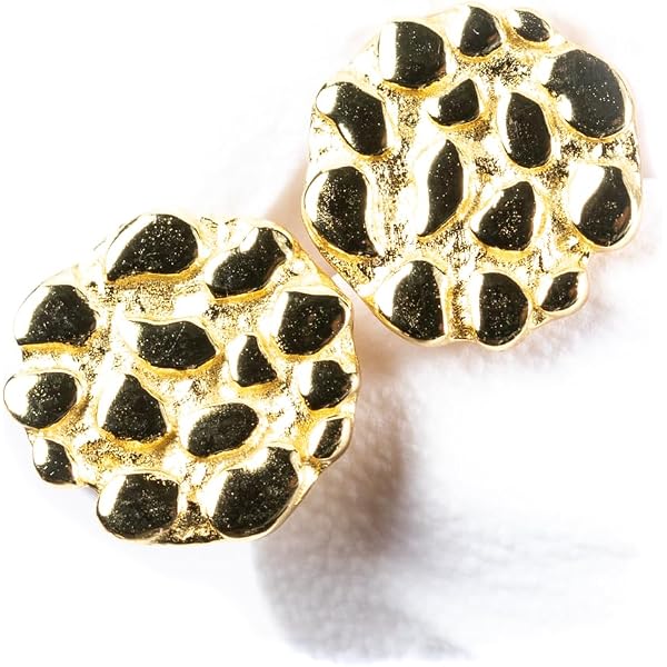 Boucles D'oreilles Homme - Clous Or Jaune 18K Plaqué - Pépite Argent 925 - Neuf Sous Blister