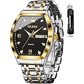 OLEVS Men Watches Square Business Dress Diamond Analog Quartz Date Luxury Watch for Men Casual Stainless Steel Waterproof Luminous Wrist Watch