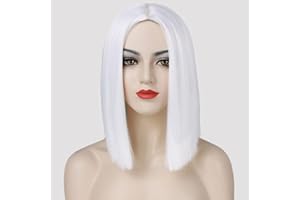 Tereshar White Wig, 12 Inch Bob Wigs for Women Short Straight Wigs Women's Costume Wigs Middle Part Heat Resistant Synthetic Wigs for Fun Party Cosplay Halloween Costume
