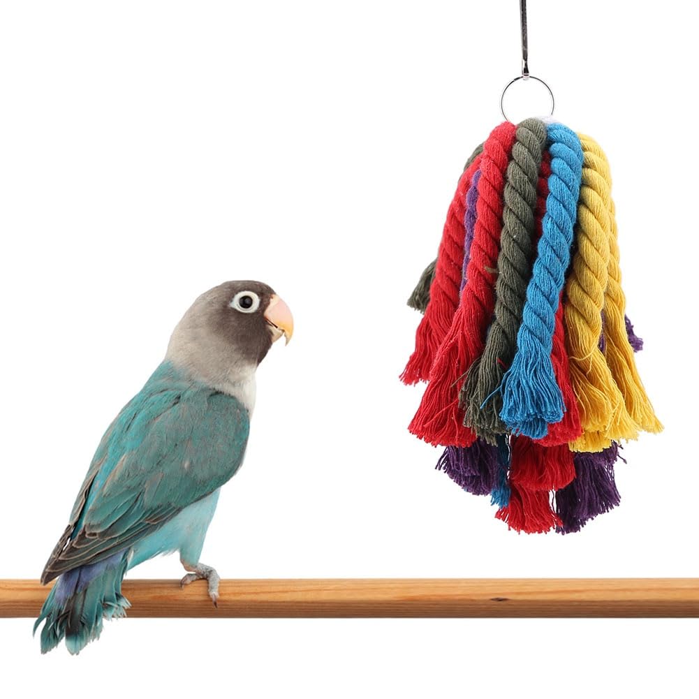 Zerodis Birds Chewing Toy, Colorful Hanging Cotton Rope Pet Parrot Bite Shred Toy Foraging Swing Perches Budgie Cage Accessories for Parakeet Cockatiel Macaw