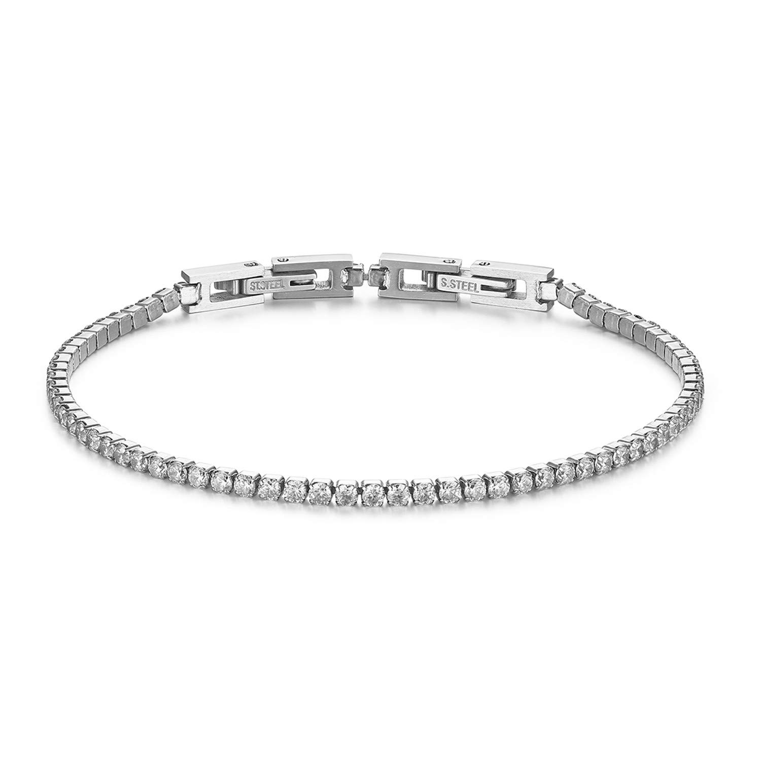 JewelryWe Tennis Bracelet Sparkling Cubic Zirconia Stainless Steel Link Chain Bracelet for Men Women, Wedding Anniversary Birthday Christmas Gift