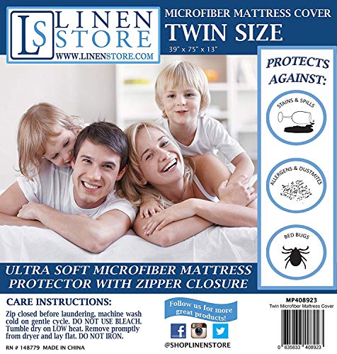 Linen Store Microfiber Mattress Protector, Bed Bugs Shield, Dustmites Protector, Hypoallergenic, Zippered Mattress Cover Encasement (Twin)