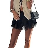 Womens Casual Lace Mini Skirts Solid Color Loose Fit Low Waist Pleated Tiered Y2k Swing Party Club Cocktail Skirts