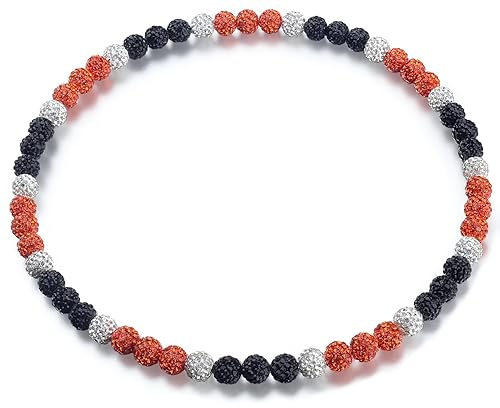 YATOJUZI 16 Inches Baseball Necklace for Men Baseball Accessories Drip Shiny Beaded Necklaces Gifts for Players Enthusiast Team Lovers Orange and Black Rhinestone Beads Clay Beaded Necklace for Men