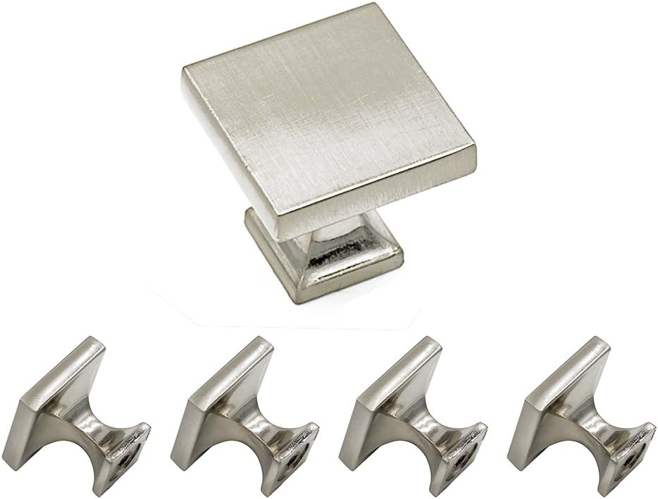 homdiy Cabinet Knobs Brushed Nickel 5 Pack - HD6785SNB Soild WxW:1-1/10 inch Metal Drawer Knobs Square Kitchen Cabinet Hardware Knobs for Bathroom, Closet, Wardrobe