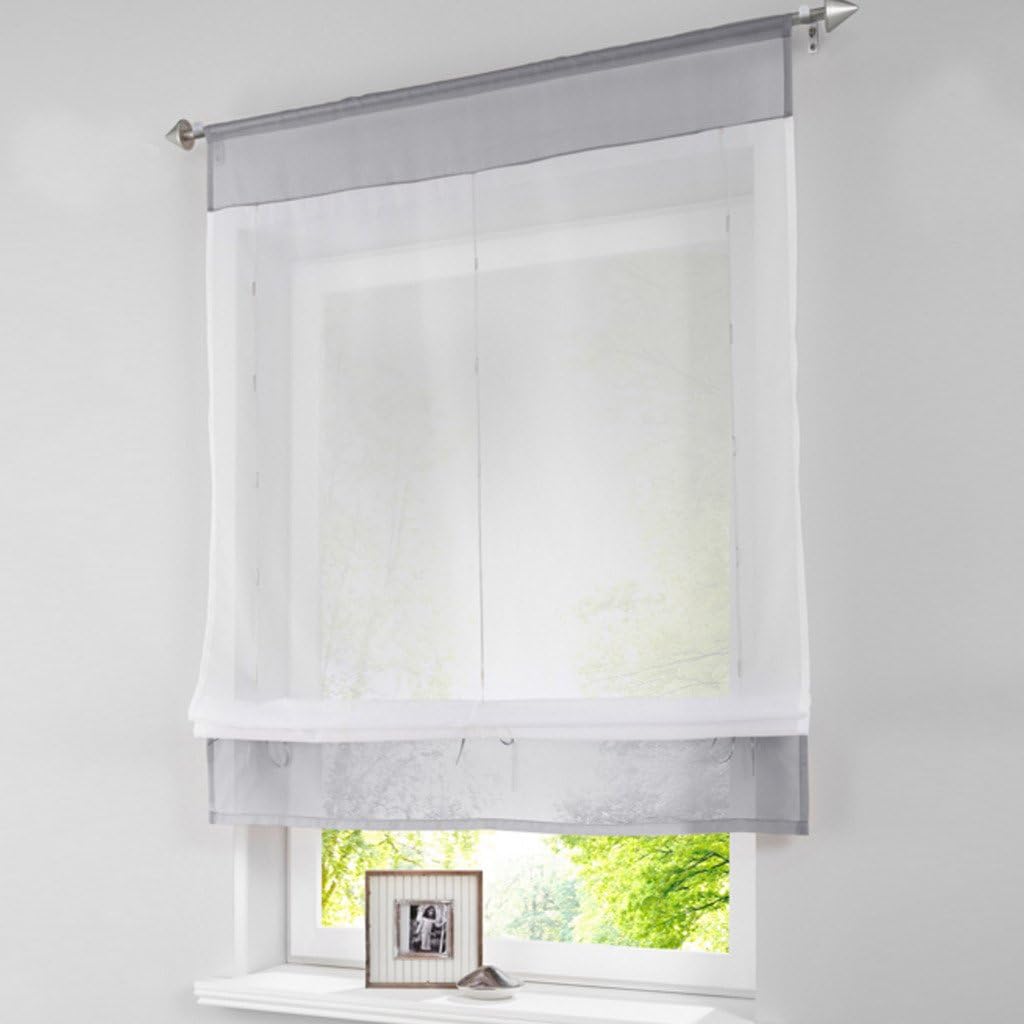 Yujiao Mao 1Pc Rod Pocket Roman Shades Curtains Semi Sheer Kitchen Curtains Grey, 60x120cm