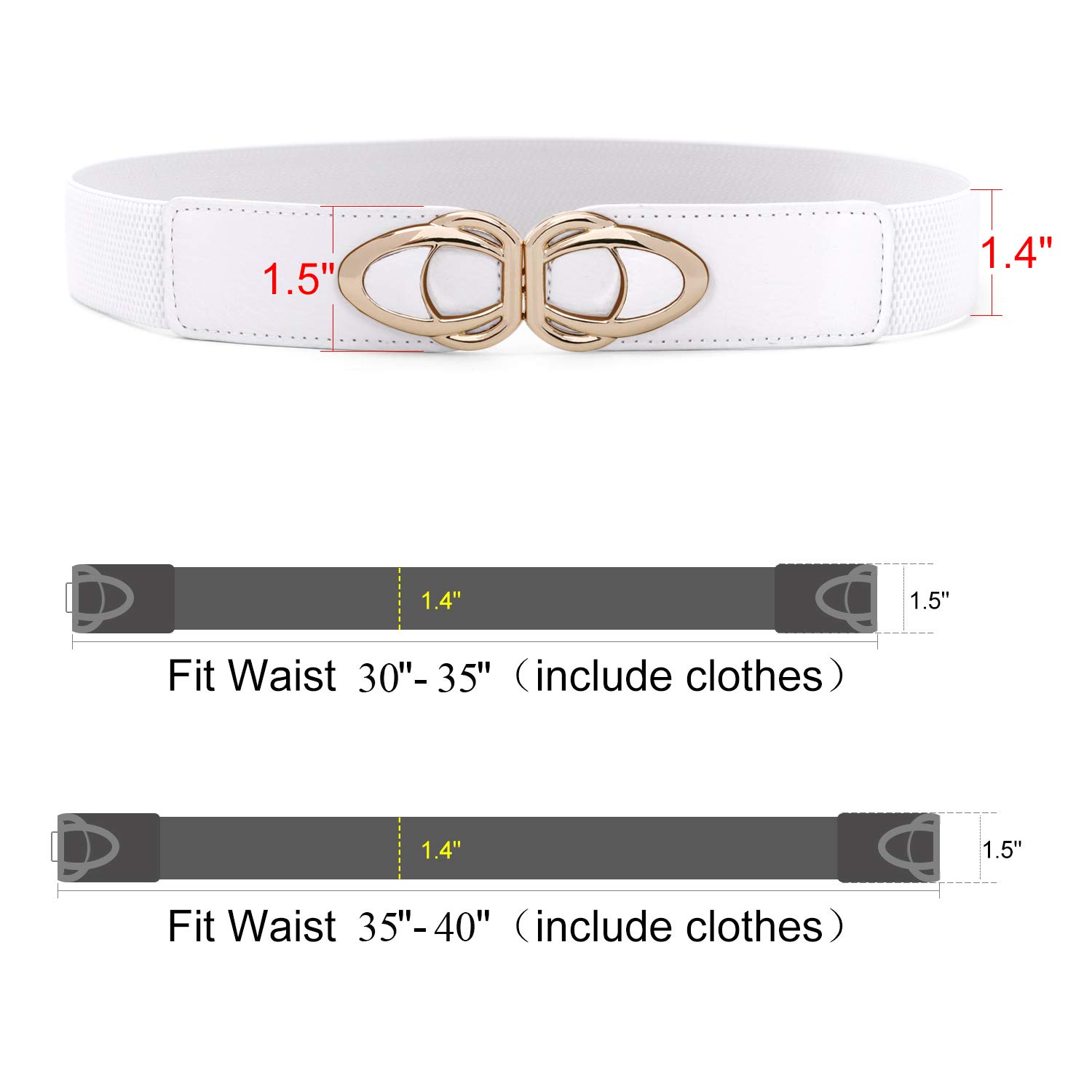 Women Wide Elastic Stretchy Belt - WHIPPY Stretch Retro Vintage Buckle Waist Belts for Dress White, Fit Waist 35-40 Inches