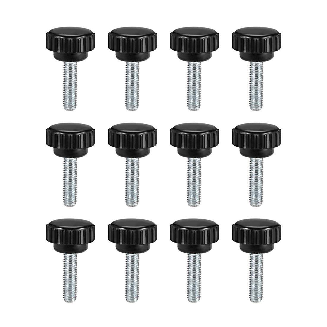 sourcing map 12pcs Knurled Clamping Knobs M6 x 20mm Metric Zinc Plated Carbon Steel Male Thread Thumb Screw on Type 26mm Plastic Round Head Threaded Hand Bolt Stud Knobs Black