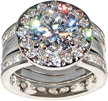 Unique Round-Shape 5 Ct. Cubic Zirconia Cz Bridal Wedding 3 Pc. Ring Set with Eternity Bands (Center Stone is 3.5 Cts.)