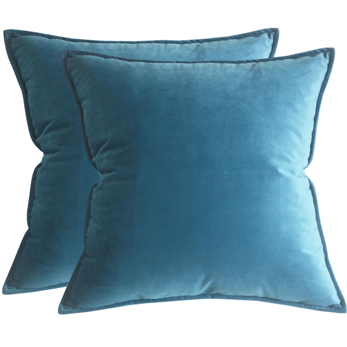 Lutanky Velvet Cushion Covers 18 x 18 Inch Decorative Square Throw Pillow Case (Pack of 2) Soft Flanges Pillowcases for Sofa Bedroom with Invisible Zipper Blue 45cm x 45cm