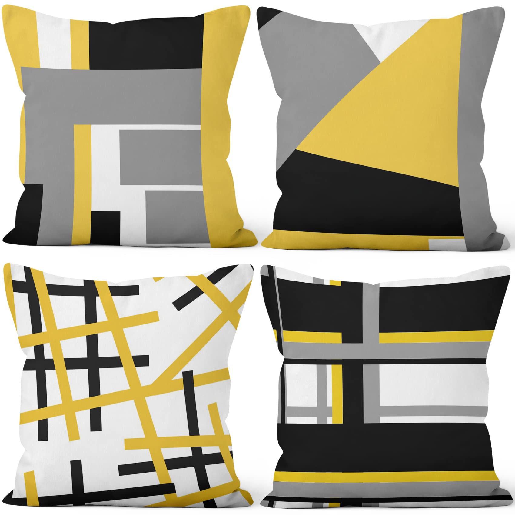 Aoihrraan 20 x 20 Inch Cushion Covers Yellow Grey White Modern Geometric Pattern Square Soft Short Plush Throw Pillow Covers Home Decor For Living Room Sofa Outdoor Garden Couch, 50x50cm Set of 4