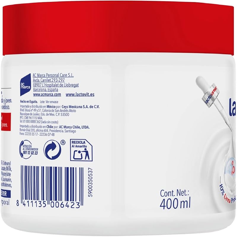 - Mousse Crème Idratante Lactourea per Corpo e Viso 24 ore Durata, per pelli secche e molto secche - 400 ml