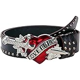 ZGMYC Goth Red Heart Buckle Belt Punk Studded Rivet Waist Belt Y2K Western PU Leather Belts for Women Girls