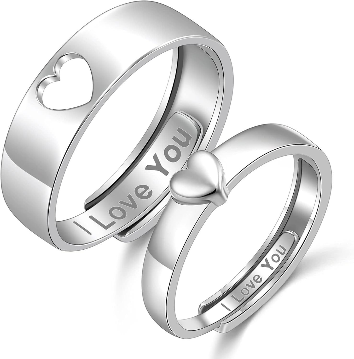 Yearace 925 Sterling Silver Couple Rings Set Matching Heart Rings