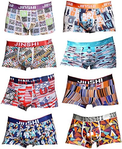Jinshi Men's Bamboo Boxer Briefs Short Leg Trunk Underwear Tagless Printed Graphic