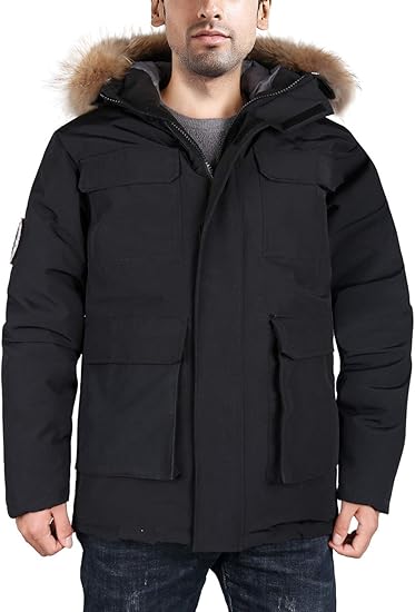 mens down parka with real fur hood