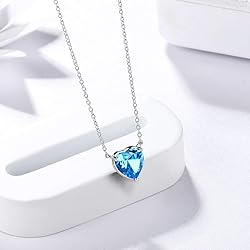 March Birthstone Necklace Tiny Hearts Love Pendant