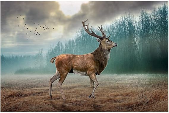 HJZBJZ Decoración de Ciervos del Bosque Animal Ciervo Lienzo Pintura