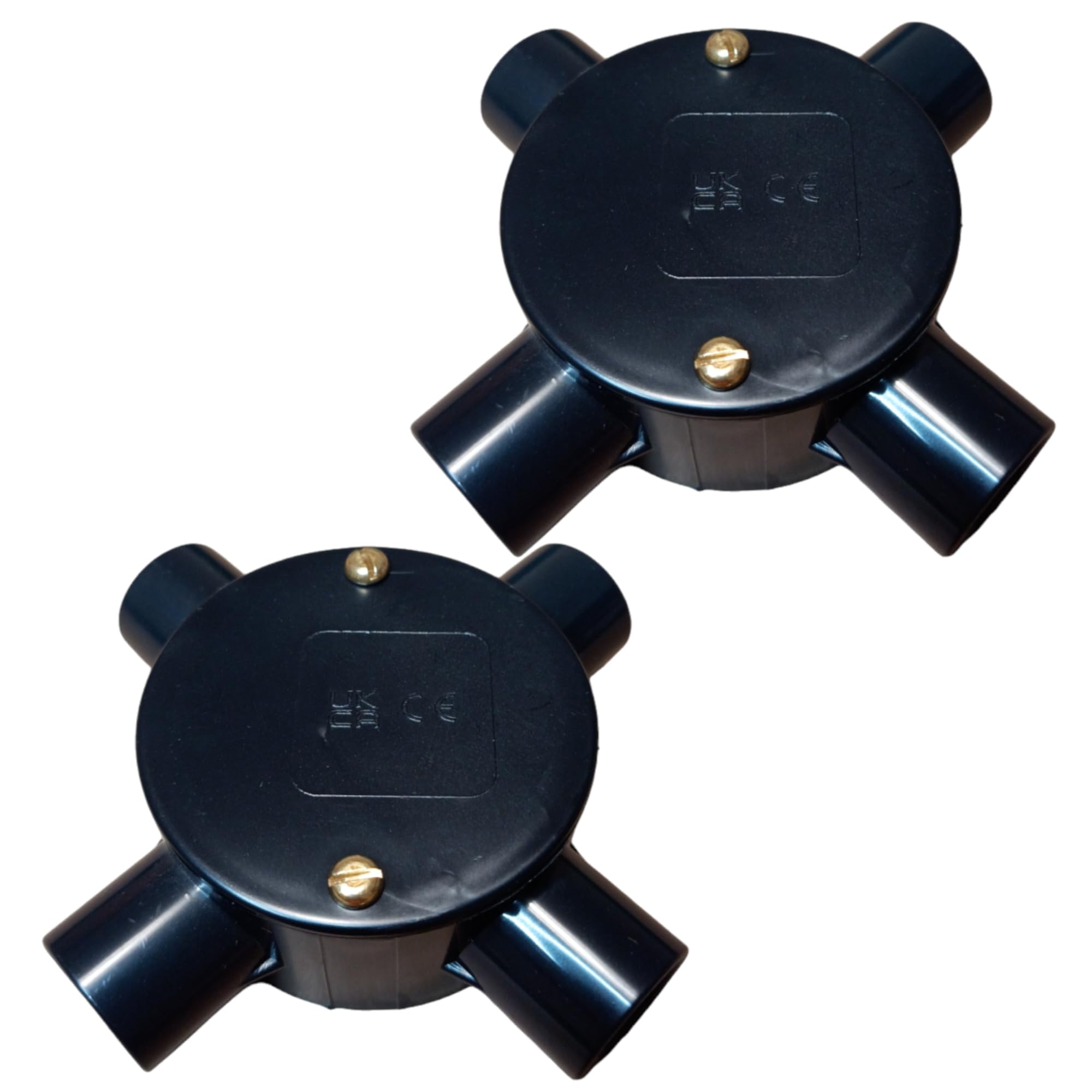 20mm Black PVC Conduit Intersection Box 4 Way Terminal Box with Lid and Screws - Pack of 2