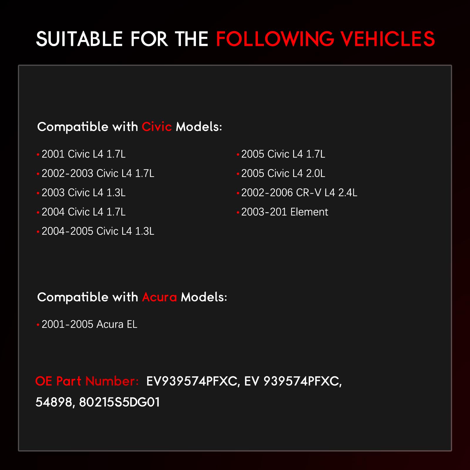 Condition photo showing New/Like New for a/c evaporator core compatible with el 2001-2005 & civic 2001-2005, cr-v crv 2002-2006, element 2003