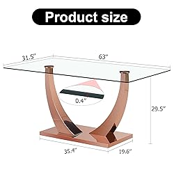 63" Glass Dining Table for 4 to 6 People, Modern