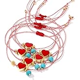 Opalencian Red Love Heart Drawstring Bracelet for Women,Dainty Turquoise Beads Two-color Braided Handmade Jewelry Gifts