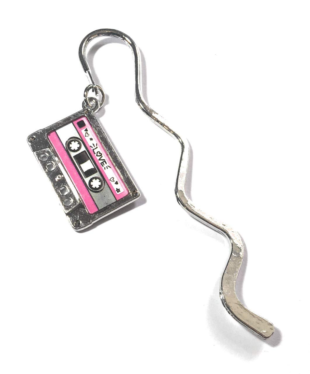 FizzyButton Gifts Silver Tone Mini Bookmark with 80s Cassette Tape Silver Tone Charm in Gift Bag