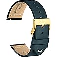 WOCCI 18mm Old-fashioned Watch Band for Men, Top Grain Leather, Golden Polished Buckle (Retro Blue)