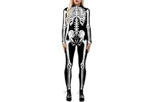 Fixmatti Women Halloween Party Costume Skull Print Long Sleeve Jumpsuit Outfit