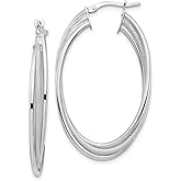 Polished and Textured Twisted Triple Hoop Oval Earrings in Real 14k Gold