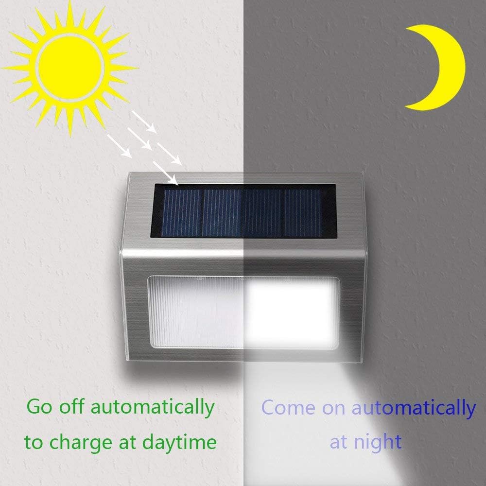GVOREE Cool White Solar Fence Lights,Stainless Steel Decorative Lights LED Garden Lights,Waterproof Step Lights Wireless Outdoor Lights for Stair,Wall,Patio,Yard,Path,Fence,6Pack - Image 4