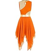 yrsZX Women's Praise Dance Overlays Dress Tunic Metallic Color Block Sleeveless Irregular Hem Worship Lyrical Dance Dress