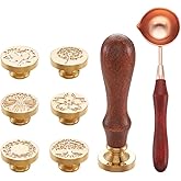 Elecrelive Wax Seal Stamp Set with 6pcs Flower Brass Heads & 1pc Wooden Handle & 1pc Wax Melting Spoon for Postage Letter Vin