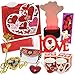 JOYIN Valentines Day Gift Bundle Set with LED Decor, 2 Valentine Mugs, Heart Shape Key Chain, Fabric Rose, Mini Bear, Gold Foil Rose, Love Letter, Photo Frames, Gift Bag, Red Tissue Paper