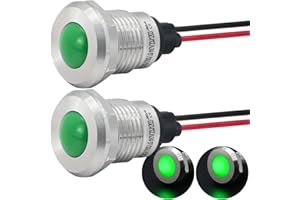ZGSZJHF Indicator Light 12mm 0.47" LED Lamp with 140mm/5.5" Wire Pilot Lights Waterproof IP67 Metal Stainless Steel Signal Indicator Lamp Panel 2PCS (Green, 110V-120V AC/DC)