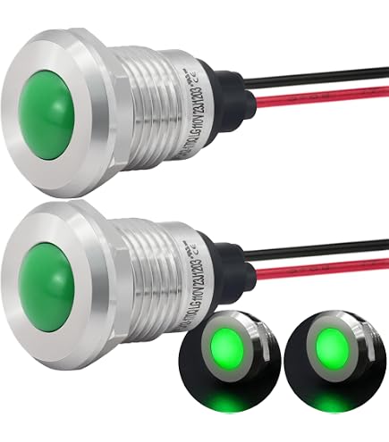 Alpinetech 8mm LED Pilot Light - 120V AC/DC Red Signal Indicator, Black Bezel, For Dash & Panel