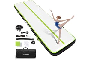 Hmtaolife Gymnastics Mat Air Tumble Track[with SHOULDER STRAP], 6.6/10/13/16/20ft Inflatable Training for Kids, Thickness Floor with Electric Pump Home/Water Fun/Train New Green/White