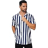ABAFIP Men's Casual Striped Button Down Short Sleeve Shirt Summer Beach Hawaiian Button up Dress Shirts