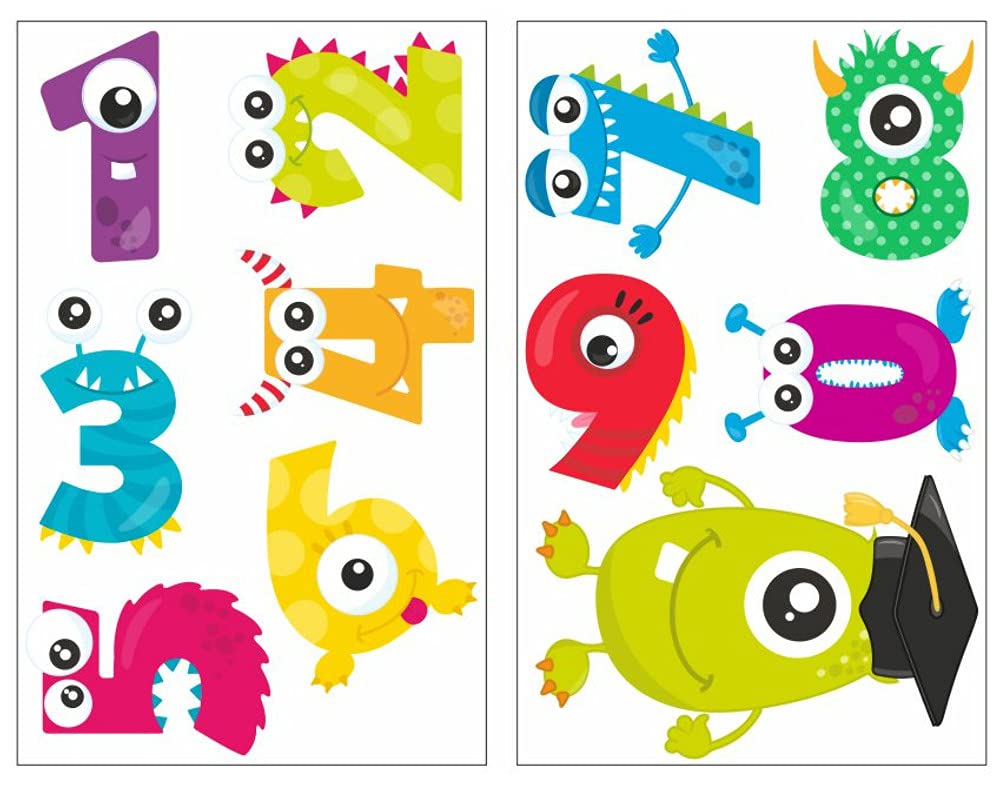 Samunshi® 11 Piece Numbers Monster Wall Tattoo Set for Child's Bedroom Baby Room, multicoloured, 2x 21x34cm