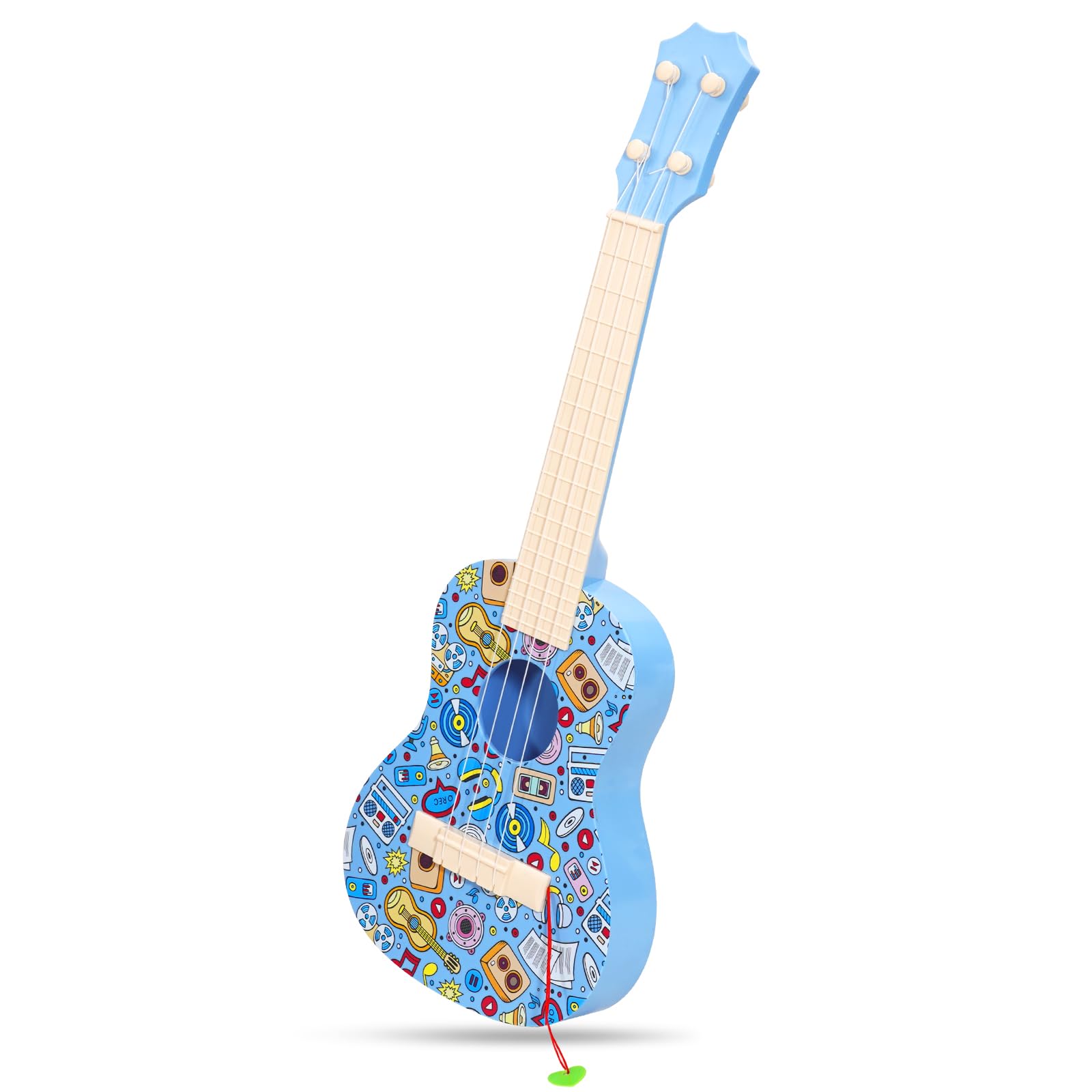 LeeQee 21in Colorful Graffiti Ukulele Guitar, 4 Strings Musical Instruments Learning Educational Toys with Picks for 3-12 Kids Toddler Boys Girls (Blue)