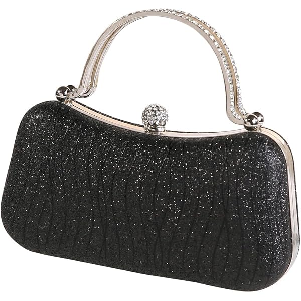 Dreubea Glitter Satin Clutch Bag - Pleated Design With Rhinestone Handle For Evening Parties & Special Events