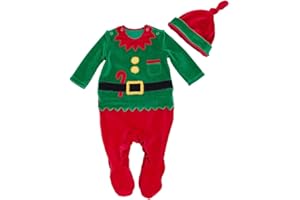 FANCYINN Baby's Christmas Elf Outfit My First Coverall Rompers Christmas Bodysuit with Santa Hat suit 0M-24M