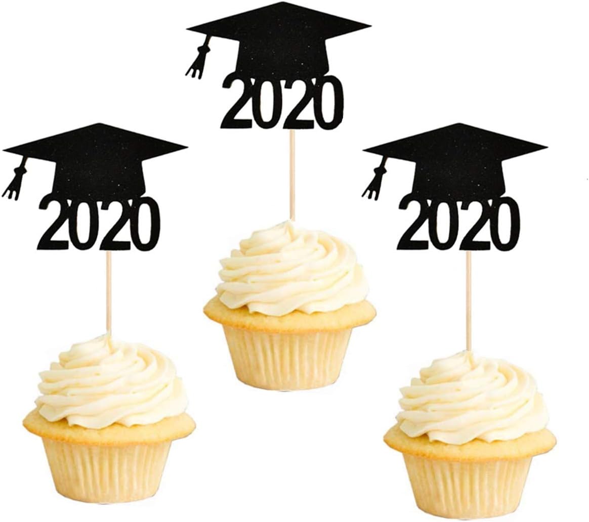 24PCS Graduation Cupcake Toppers 2022 Black Graduation Cap Hat Graduation Party Decorations Cake Topper Food Picks Toothpick Toppers Class of 2022 Graduation Party Supplies