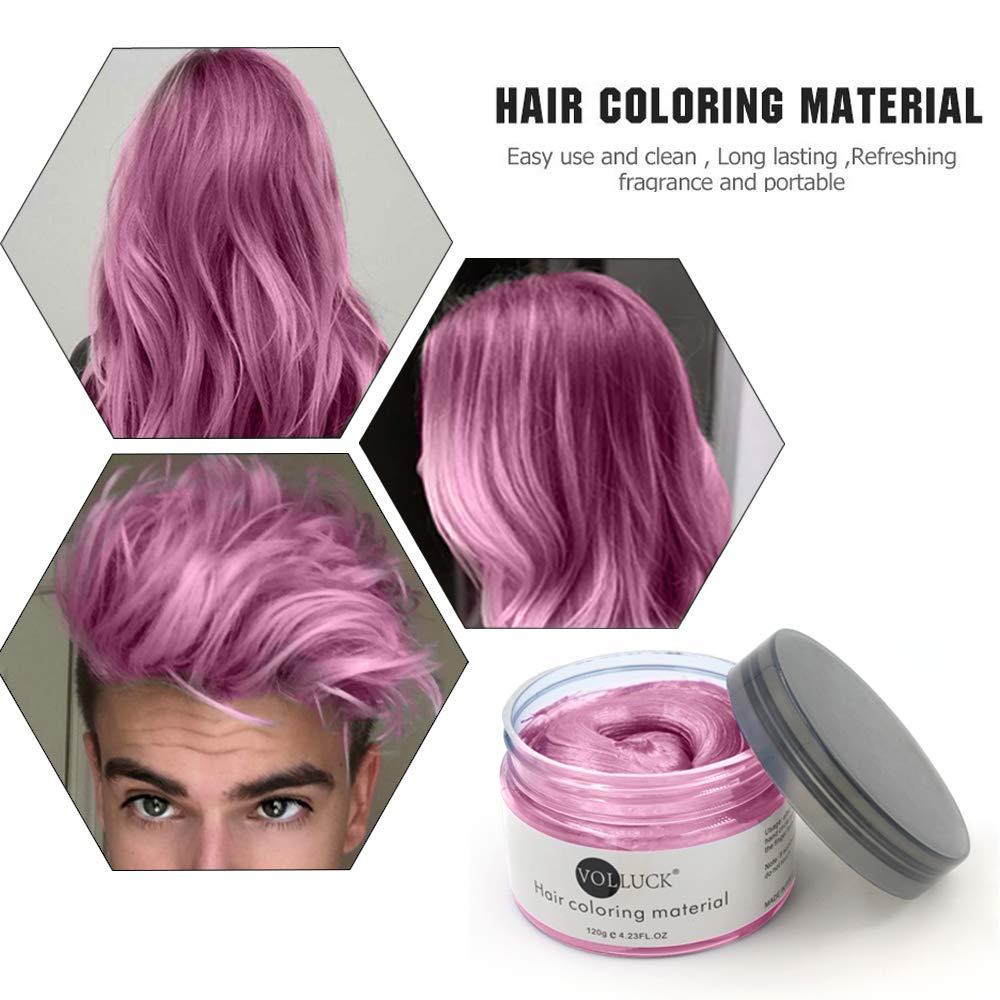 VOLLUCK Hair Wax Pomades 4.23 oz - Natural Hair Coloring Wax Material Disposable Hair Styling Clays Ash for Cosplay,Hallowee,Party (Customized Pink): Beauty