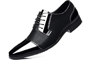 Feetly Men's Dress Shoes Patent Leather Oxfords Classic Lace-up Formal Tuxedo Shoes Business Wedding Derby Shoes Cap Toe Fashion