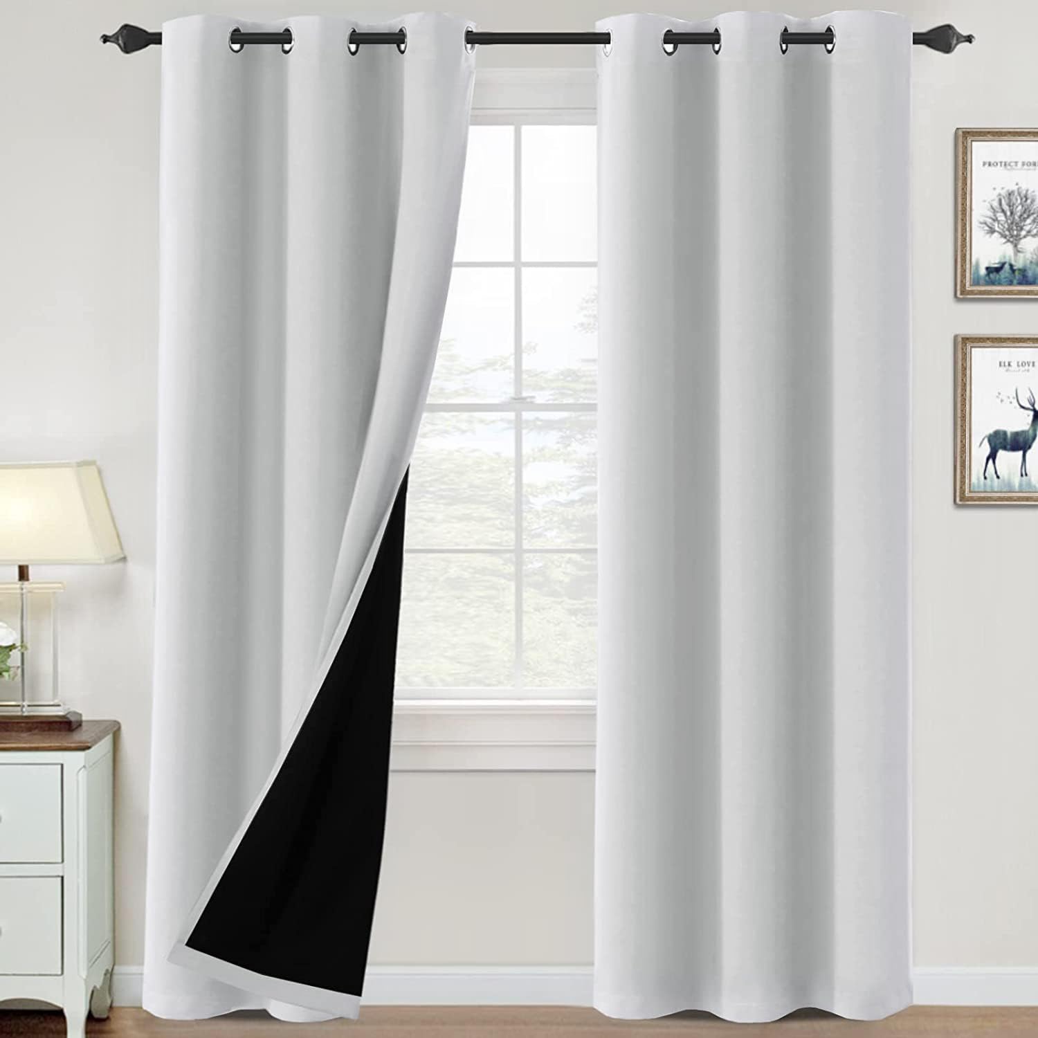 H.VERSAILTEX 100% Blackout Curtains for Bedroom Thermal Insulated Blackout Curtains 84 inch Length Full Light Blocking Curtains for Living Room with Black Liner 2 Panels Set, Greyish White Image
