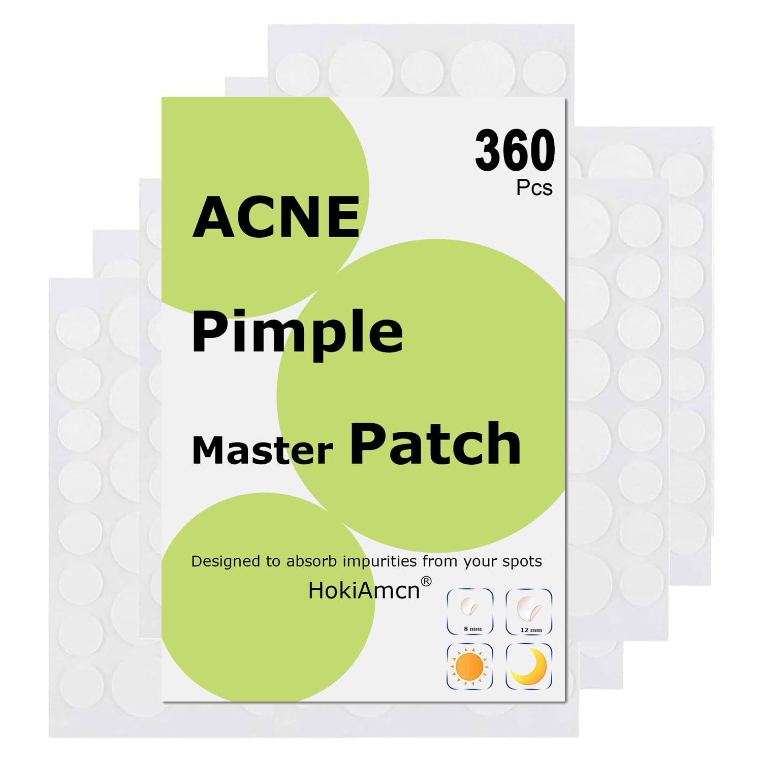 360PCS Acne Pimple Patches Hydrocolloid Patches,Salicylic Acid and Niacinamide, Blemish Spot, Invisible Spot Patches, 2 Sizes 8mm, 12mm Fast-Acting
