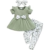 Doresbebe Baby Girl Clothes Toddler Girl Outfits Infant Girl Summer Clothes for Girl Ruffle Shirt Pants+Cute Headband 3PCS